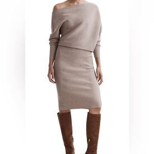 Reiss one shoulder ribbed sweater dress in “neutral” XS